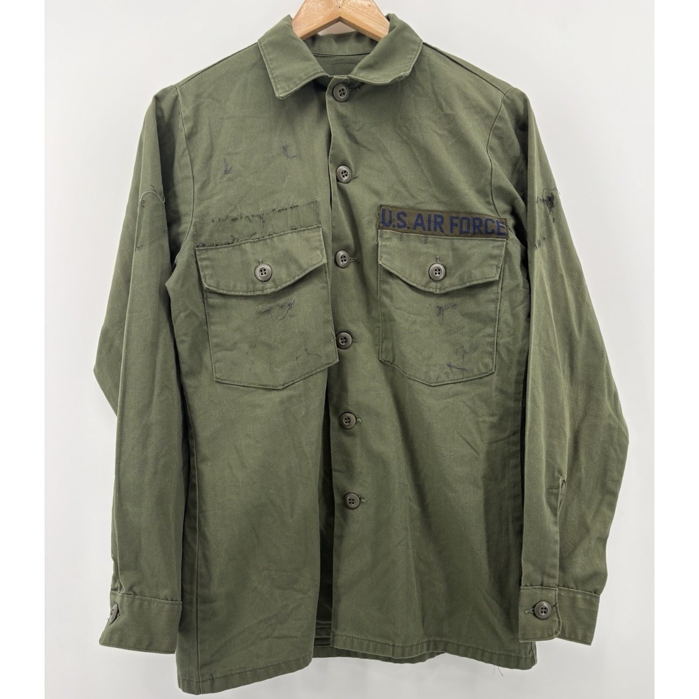 US Air Force OG-507 Utility Shirt Vintage 70s Military Olive Green Vietnam Poly